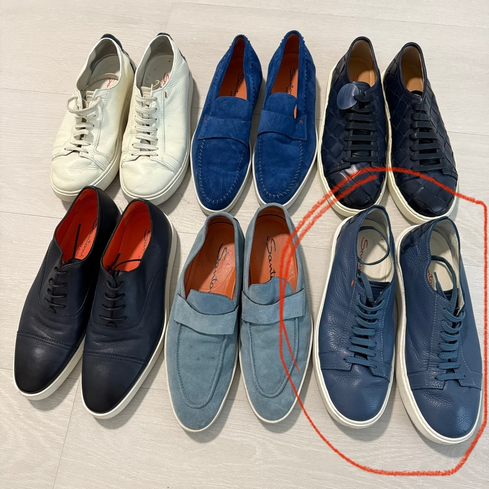 Santoni Blue Leather Sneakers